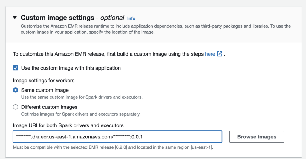 Application Configurations with Custom image settings - custom images settings for application and workers