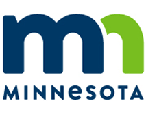 Minnesota state logo featuring a stylized "MN" in blue and green, with the word "MINNESOTA" below.