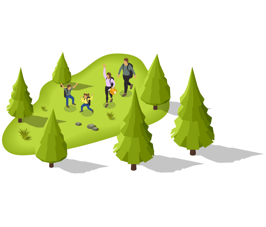 People out enjoying nature in a field surrounded by trees.